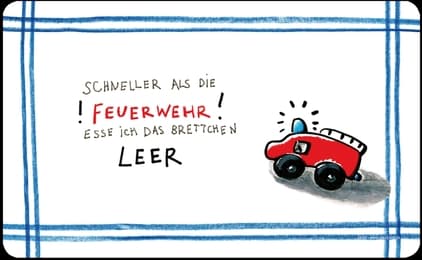 Cover von Frühstücksbrettchen 'Schneller als die Feuerwehr, esse ich das Brettchen leer'