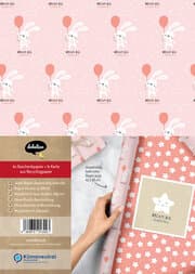Cover von Geschenkpapier-Set für Kinder: Hase mit rosa Ballon (zur Geburt/Taufe - für Baby-Mädchen)