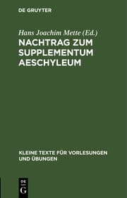 Cover von Nachtrag zum Supplementum Aeschyleum