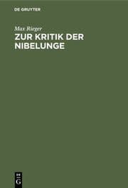 Cover von Zur Kritik der Nibelunge