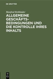 Cover von Allgemeine Geschäftsbedingungen und die Kontrolle ihres Inhalts