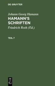 Cover von Johann Georg Hamann: Hamann's Schriften. Teil 7