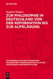Cover von Zur Philosophie in Deutschland von der Reformation bis zur Aufklärung