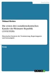 Cover von Die ersten drei sozialdemokratischen Kanzler der Weimarer Republik (1919/1920)