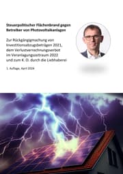 Cover von Steuerpolitischer Flächenbrand gegen Betreiber von Photovoltaikanlagen