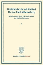 Cover von Gedächtnisrede auf Stadtrat Dr. jur. Emil Münsterberg,