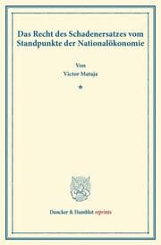 Cover von Das Recht des Schadenersatzes vom Standpunkte der Nationalökonomie.