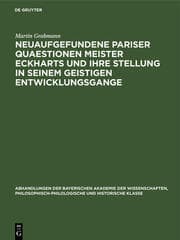 Cover von Neuaufgefundene Pariser Quaestionen Meister Eckharts und ihre Stellung in seinem geistigen Entwicklungsgange