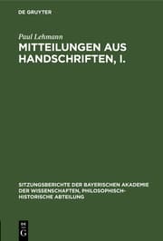 Cover von Mitteilungen aus Handschriften, I.