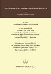 Cover von Untersuchung über den Einfluß der Anlaßzeit auf die Härte und Festigkeit von Kreissägeblättern für Holz und Schmelzsägeblättern für Stahl