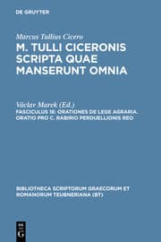 Cover von Orationes de lege agraria.Oratio pro C.Rabirio perduellionis reo