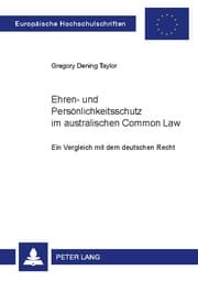 Cover von Ehren- und Persönlichkeitsschutz im australischen Common Law