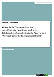 Cover von Gottscheds Theaterreform im sozialhistorischen Kontext des 18. Jahrhunderts. Sozialhistorische Analyse von 'Versuch einer Critischen Dichtkunst'