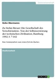 Cover von Zu Stefan Breuer: Die Gesellschaft des Verschwindens - Von der Selbstzerstörung der technischen Zivilisation, Hamburg 1992, S. 7-102