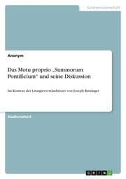 Cover von Das Motu proprio Summorum Pontificium und seine Diskussion