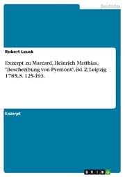 Cover von Exzerpt zu Marcard, Heinrich Matthias,'Beschreibung von Pyrmont', Bd. 2; Leipzig 1785, S. 125-193.