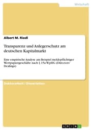 Cover von Transparenz und Anlegerschutz am deutschen Kapitalmarkt