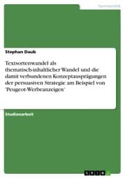 Cover von Textsortenwandel als thematisch-inhaltlicher Wandel und die damit verbundenen Konzeptausprägungen der persuasiven Strategie am Beispiel von 'Peugeot-Werbeanzeigen'