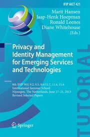 Cover von Privacy and Identity Management for Emerging Services and Technologies