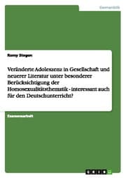 Cover von Veränderte Adoleszenz in Gesellschaft und neuerer Literatur unter besonderer Berücksichtigung der Homosexualitätsthematik - interessant auch für den Deutschunterricht?