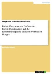 Cover von Rohstoffinvestments. Einfluss der Rohstoffspekulation auf die Lebensmittelpreise und den weltweiten Hunger