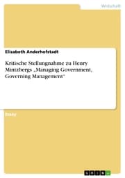 Cover von Kritische Stellungnahme zu Henry Mintzbergs 'Managing Government, Governing Management'