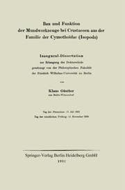 Cover von Bau und Funktion der Mundwerkzeuge bei Crustaceen aus der Familie der Cymothoïdae (Isopoda)