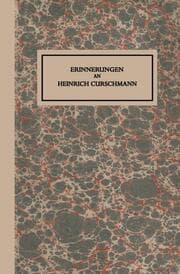 Cover von Erinnerungen an Heinrich Curschmann