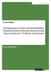 Cover von Veranlassung zu solcher Nachdenklichkeit. Stundenentwurf zu Theodor Storms Novelle 'Aquis submersus' (9. Klasse Gymnasium)