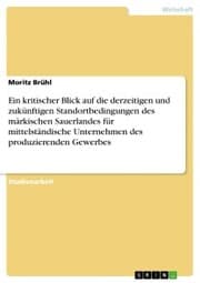 Cover von Ein kritischer Blick auf die derzeitigen und zukünftigen Standortbedingungen des märkischen Sauerlandes für mittelständische Unternehmen des produzierenden Gewerbes