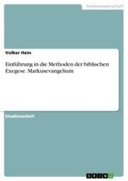 Cover von Einführung in die Methoden der biblischen Exegese. Markusevangelium