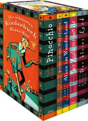 Cover von Die schönsten Kinderbuchklassiker. Pinocchio - Peterchens Mondfahrt - Alice im Wunderland - Der Zauberer von Oz - Der kleine Lord (5 Bände im Schuber)