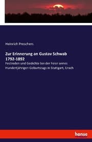 Cover von Zur Erinnerung an Gustav Schwab 1792-1892