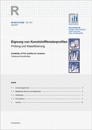 Cover von ift-Richtlinie FE-13/1, April 2011. Eignung von Kunststofffensterprofilen. Prüfung und Klassifizierung