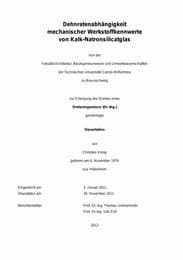 Cover von Dehnratenabhängigkeit mechanischer Werkstoffkennwerte von Kalk-Natronsilicatglas