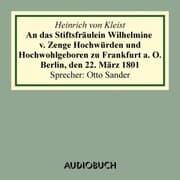Cover von An das Stiftsfräulein Wilhelmine v. Zenge Hochwürden und Hochwohlgeboren zu Frankfurt a. O. Berlin, den 22. März 1801