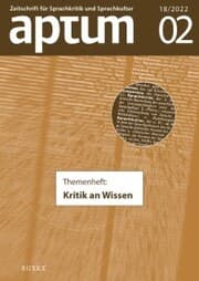 Cover von Aptum, Zeitschrift für Sprachkritik und Sprachkultur 18. Jahrgang. 2022, Heft 2