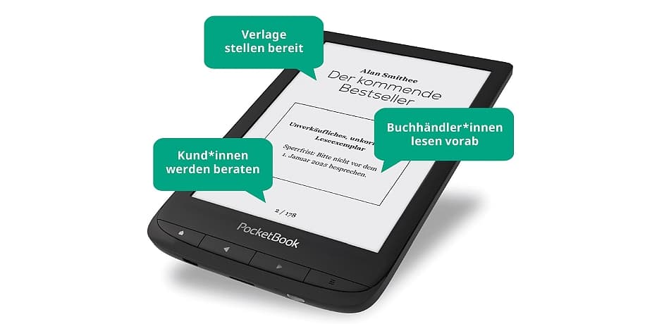 Bild eines E-Readers mit Highlights in grünen Sprechblasen