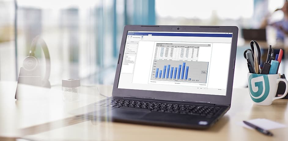 Ein Laptop mit BoNus Warenwirtschaft auf dem Screen