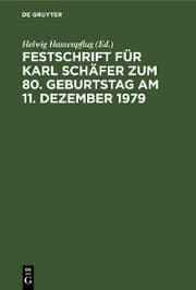 Cover von Festschrift für Karl Schäfer zum 80. Geburtstag am 11. Dezember 1979