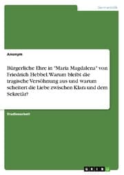 Cover von Bürgerliche Ehre in 'Maria Magdalena' von Friedrich Hebbel. Warum bleibt die tragische Versöhnung aus und warum scheitert die Liebe zwischen Klara und dem Sekretär?