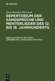 Cover von Katalog der Texte.Jüngerer Teil.Hans Sachs (1701-3400)