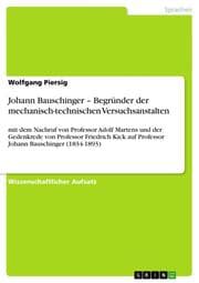 Cover von Johann Bauschinger - Begründer der mechanisch-technischen Versuchsanstalten