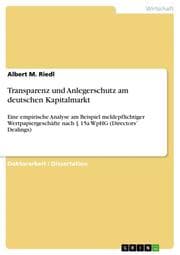 Cover von Transparenz und Anlegerschutz am deutschen Kapitalmarkt
