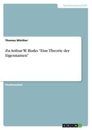 Cover von Zu Arthur W.Burks 'Eine Theorie der Eigennamen'