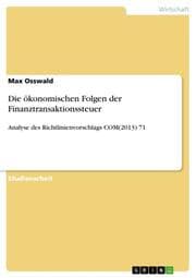 Cover von Die ökonomischen Folgen der Finanztransaktionssteuer